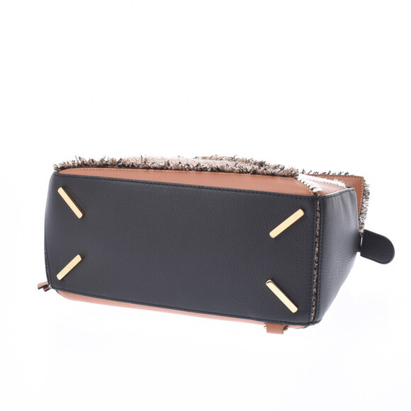 Loewe Puzzle Bag Brown Black Tweed Leather Handbag - Picture 4 of 9